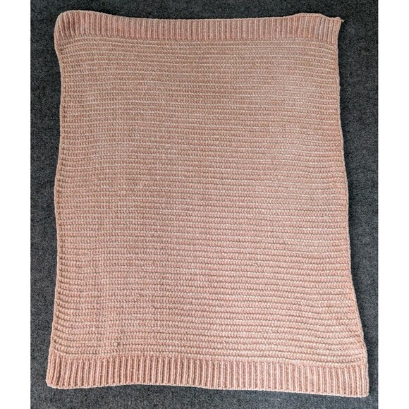 Pottery Barn Kids Small Throw Blanket Knit Crochet Pink Gold 30x38 Baby - Picture 1 of 8